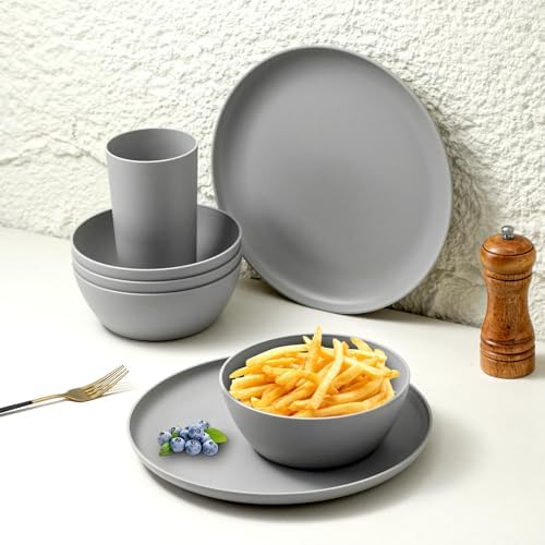 24pcs Matte Black Dinnerware Set, Plates Bowls & Cups, Unbreakable Dishes for 8, Reusable BPA‑Free Tableware, Dishwasher Safe for Kitchen Party Picnic Camping, Bonus Cutlery Set Included - Image 7