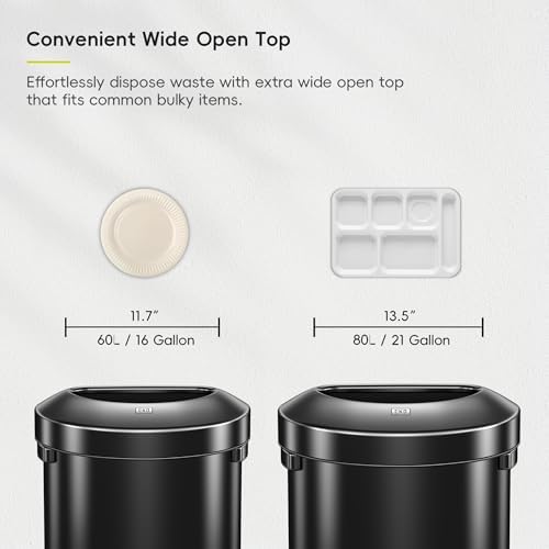 EKO Urban 21 Gallon Semi-Round Open Top Waste Bin, Stainless Steel Half Round Commercial Trash Can for Indoor and Outdoor, Extra Large Garbage Bin for Home, Office, Restaurant, 80L, Matte Black - Image 5