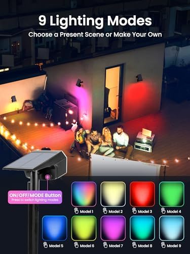 AUDERWIN Solar Spot Lights Outdoor Waterproof, 4 Packs, RGB - Image 3