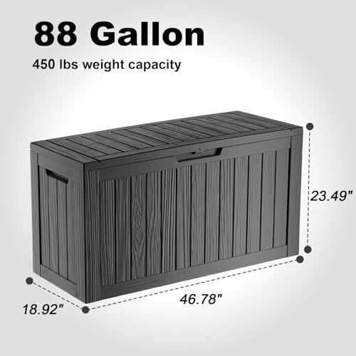 ROJIK Outdoor Storage Housing Deck Box - Waterproof Patio Furniture, Garden Tools, Cushions, Pool Accessories Storage Bench with Lockable Lid and Side Handles (Black 88 Gal) - Image 2