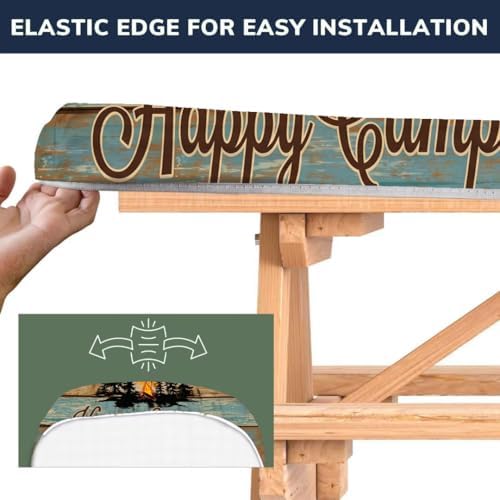 CAPSCEOLL Fitted Picnic Table Cover with Bench Covers 6ft - Camping Fire - Image 3