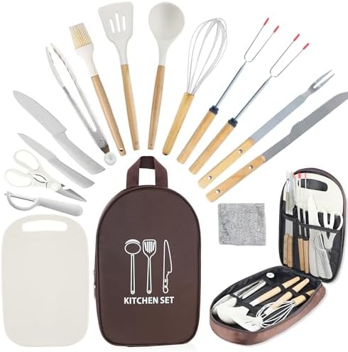 Camping Cooking Utensils Set, Silicone Cookware for Travel BBQ by Camkinger