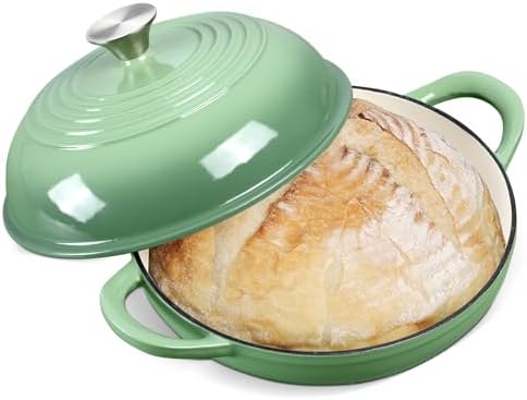 Enameled Cast Iron Dutch Oven for Bread Baking, 6 Qt Sourdough Dutch Oven With Lid, Cast Iron Bread Oven with Dome Lid (Pistachio Green) by NSIRONS
