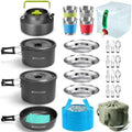 Odoland 29pcs Camping Cookware Mess Kit, Non-Stick Lightweight Pots Pan Kettle, Collapsible Water Container and Bucket, Stainless Steel Cups Plates Forks Knives Spoons for Outdoor Backpacking Picnic by Odoland