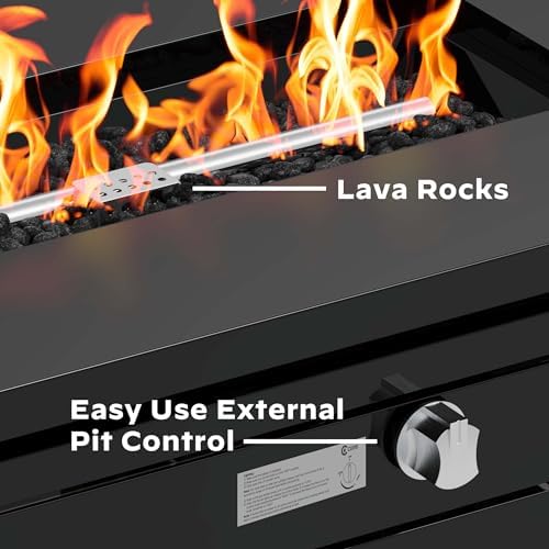 Ciays 42-Inch Propane Fire Pit – 60,000 BTU Steel Gas Fire Pit Table for Outside, Steel Lid & Lava Rock, 2 in 1 Fire Table, Adds Warmth to Gatherings & Parties on Patio, Deck, Garden & Backyard, Black - Image 4