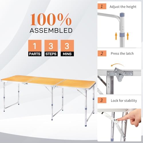 Outvita 6ft Portable Folding Camping Table Lightweight Suitcase Wood - Image 4