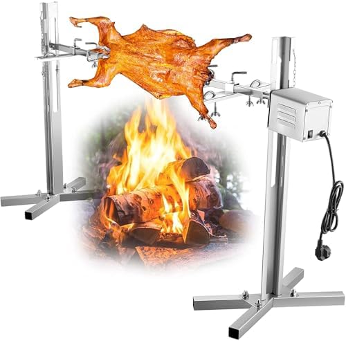iMeshbean Electric BBQ Rotisserie Grill Kit，90LBS Stainless Steel Large Grill Rotisserie Spit Roaster Rod, Charcoal BBQ Pig Chicke Kit for Outdoor Cooking Barbecue Grill Meat by iMeshbean