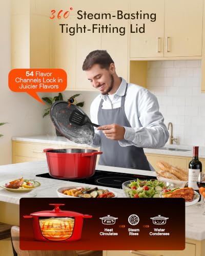 Nuwave Lux 6QT Enameled Cast Iron Dutch Oven Pot, Cast Iron Knob, Crimson - Image 6