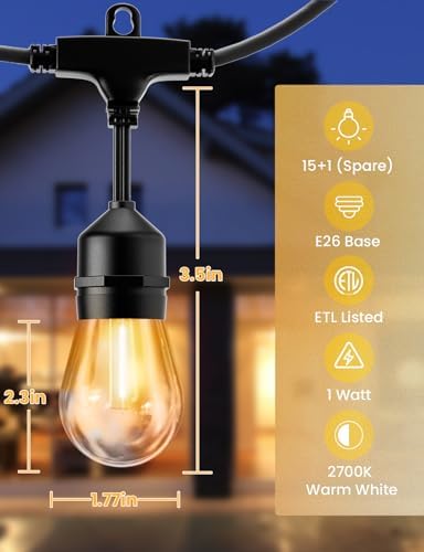 Svater Outdoor String Lights 50 FT Outside LED Patio Light E26 Waterproof - Image 4