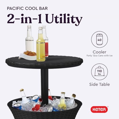 Keter Pacific Cool Bar Outdoor Patio Furniture and Hot Tub Side Table with 7.5 Gallon Beer and Wine Cooler, Dark Grey - Image 6