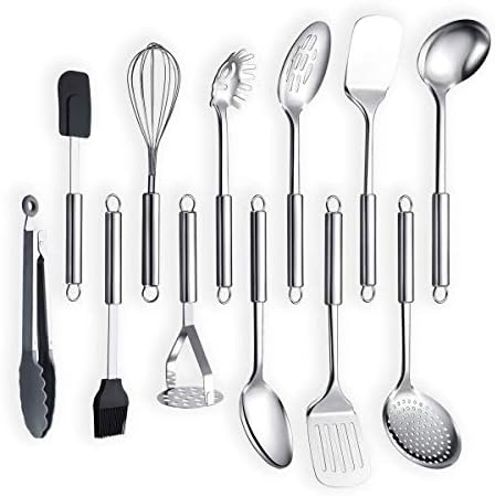 Berglander Cooking Utensil Set 12 Piece Stainless Steel Kitchen Tool Set, Include Cooking Spoon, Spatula, Whisk, Cooking Tong and etc (12 Pieces) by Berglander