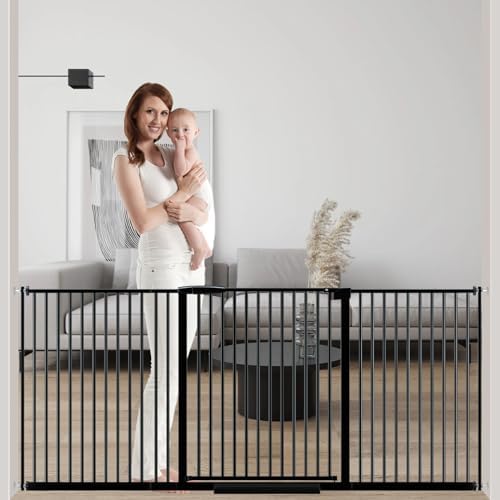 DEARBB Extra Wide Baby Gate Ultra Narrow Spacing 30.11-77.36" Pressure Mounted Double Lock Swing Auto Close Walk Through Metal Safety Pet Gate for Stairs and House Doorway Kitchen by DEARBB