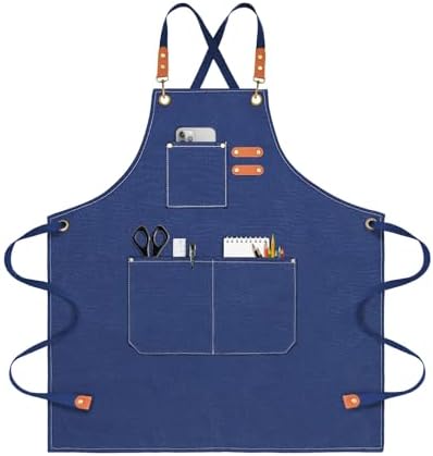 OUNLEN Chef Apron for Men Women Canvas Aprons with 3 Pockets Cross Back Resistant Work Apron for Cooking by OUNLENAPRON