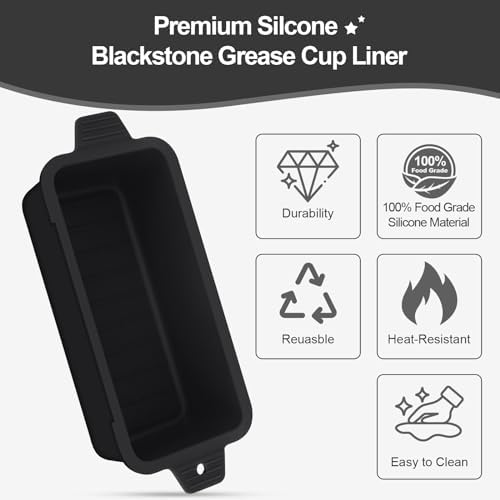 2 PCS Silicone Grease Cup Liners for Blackstone 36 28 22 17 Inch Griddle,Reusable Grease Catcher Cup Liner Grill Grease Tray,Durable Drip Pans Blackstone Griddle Accessories,Black - Image 5