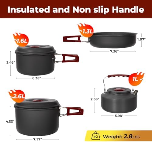 Bulin Camping Cookware, Portable Pots Kettle and Pans Set, 13 PCS for 3-4 - Image 2