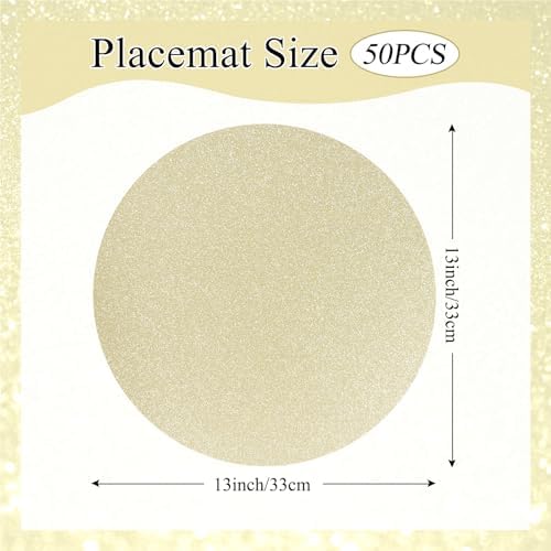 50 PCS Champagne Paper Placemats Round Place Mat Light Gold Glitter Disposable Paper Charger Doilies Tablemats for Birthday Banquet New Year Graduation Party Dinner Table Decor(13x13inch) - Image 2