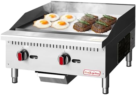 Commercial Gas Griddle - 24" Countertop Griddle. 60,000 BTU Flat Top Griddle, Natural Gas (NG) / Propane, CSA Certified by Backychu
