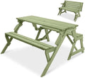 Best Choice Products 2-in-1 Transforming Interchangeable Outdoor Wooden Picnic Table Garden Bench for Backyard, Porch, Patio, Deck w/Umbrella Hole - Sage Green by BestChoiceProducts