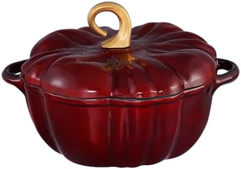 Flavehc Pumpkin Dutch Oven Pot with Lid 3.8 Qt, Enameled Cast Iron, Halloween Decor by FLAVEHC