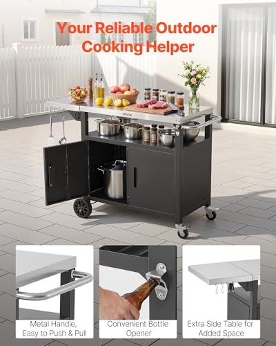 VEVOR Outdoor Grill Cart with Storage Cabinet, 48.9 Inch Grill Table, Waterproof Kitchen Island with Stainless Steel Top, Shelf, and Wheels, Movable Food Prep Station for Patio Bar Backyard BBQ - Image 5