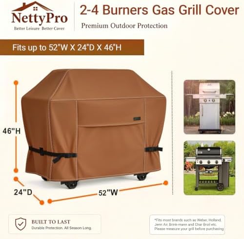 NettyPro BBQ Grill Cover 52 inch Heavy Duty Waterproof Outdoor 2-3 Burners Gas Grill Cover for Outside Weber, Char-Broil, Brinkmann, Nexgrill Barbecue, Brown - Image 6