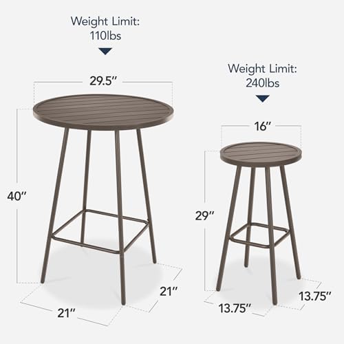 Best Choice Products 3-Piece Patio Dining Set, Bar Height, Outdoor Bistro Set, Outdoor Round Bar Table w/ 2 Bar Stools, Steel - Taupe - Image 2