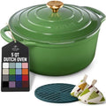 Zulay Kitchen 5 Quart Enameled Cast Iron Dutch Oven Pot with Lid – Premium Durability & Oven Safe up to 500°F – Heavy Duty Cookware Perfect for Bread Baking, Stews, Braising & Roasting – Green by ZulayKitchen