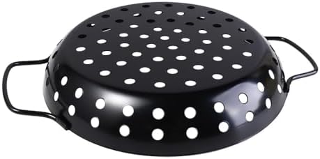 Round Grill Wok with Handle,Carbon Steel Grill Pan With Holes,Non-Stick Grilling Skillet,Round Grill Pan,Grill Basket For Seafood,Vegetable,Meat - Image 5