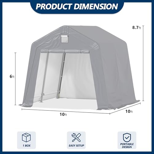 COVERONICS 10' x 10' Outdoor Portable Storage Shelter Shed, Grey - Image 3