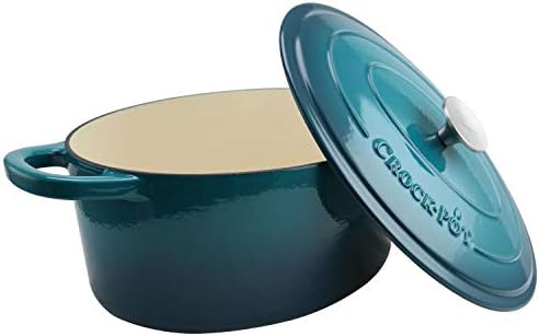 Crock-Pot Artisan 7-Quart Oval Enameled Cast Iron Dutch Oven – Teal Ombre, Durable Cookware for Slow Cooking, Roasting, Baking with Lid - Image 3