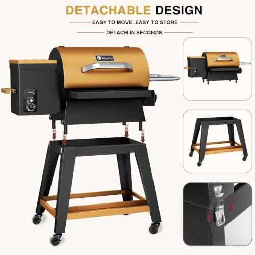 KingChii Electric Detachable Split Wood Pellet Grill Smoker, 485.5 SQ.IN Multi-Layer Surface, PID 180-425°F Temp Control, Foldable Wheeled Portable Design, 8-in-1 BBQ Grill for RV Camping Tailgating - Image 5