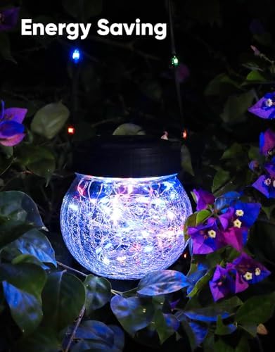PARTPHONER Solar Lantern Solar Lights Outdoor Waterproof 6-Pack, Solar Powered Hanging Lights Cracked Glass Hanging Globes for Christmas Decoration, Shepherd Hook, Garden Tree Ornaments, Multi-Color - Image 6