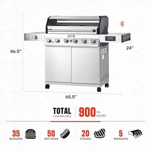 Monument Grills Denali Series, 6+1 Convertible Natural Gas Smart bbq Grill, 6 Burners & 1 Side Burner Stainless Steel Denali 605 with Smart Technology, Knob Controls (Without Conversion Kit) - Image 5