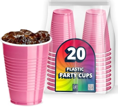 DecorRack 20 Party Cups 12 oz Disposable Plastic Cups for Birthday Party Bachelorette Camping Indoor Outdoor Events Beverage Drinking Cups (Pink, 20) by DecorRack