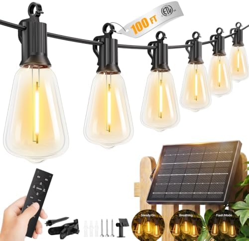 Brightown 100FT Solar String Lights Outdoor, 31+2 Shatterproof LED Bulbs by Brightown
