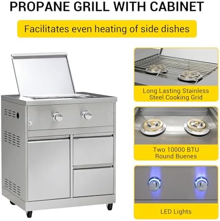 CT Copper Tailor Outdoor Propane Gas Double Side Burner with Dustproof Cover, Cabinet Style, 20000 BTUs, Stainless Steel - Image 2