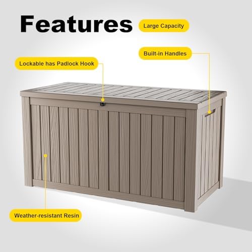 PatioZen 180 Gallon Deck Box,Resin Outdoor Storage Box with Lockable for Patio Furniture, Pool Accessories, Garden Tools Waterproof Outside Storage Box (Grey) - Image 5