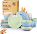 40 PCS Wheat Straw Dinnerware Sets Unbreakable Dishware Set for 8 Plastic Plates and Bowls Sets with Cups Dishwasher & Microwave Safe - Colorful by Perlapoc