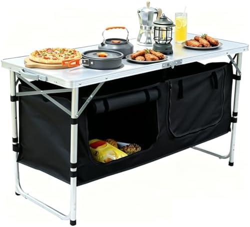 JOUYEK Camping Table, Folding Portable Kitchen Table with Storage Black by JOUYEK