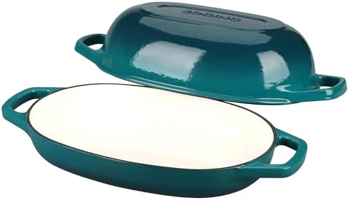 EDGING CASTING Enameled Cast Iron Oval Dutch Oven Pot with Lid, Dutch Oven for Sourdough Bread Baking, Bread Oven, Bread Dutch Oven, Oval Bread Pan, 5qt, Darkcyan - Image 4