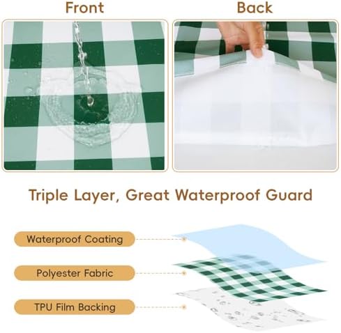 SquarePie 6FT Picnic Table Cover with Bench Covers, 3 Pack, Green Checkered - Image 2