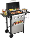 3 Burner Propane Gas Grill, 30,000 BTU Stainless Steel Outdoor BBQ Grill with 322 Sq. In. Cooking Area & 2 Foldable Side Shelves, Patio Cookout Essentials for Backyard by Unknown