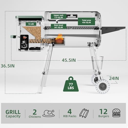 DAMNISS Pellet Grill Smoker 8 In 1 Outdoor Wood Electric Pellet BBQ Grill With PID Temperature Control And Meat Probe 456 Sq.In Removable Cooking Area Easy Clean - Image 2