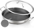 DELARLO Paella Pan 14 Inch Tri-Ply Stainless Steel Paella Pan with Lid Nonstick Frying Pan, Hybrid Induction Large Skillets,Great for Paella Parties Indoors Outdoors,Heavy Duty Style by DELARLOCOOKWARE