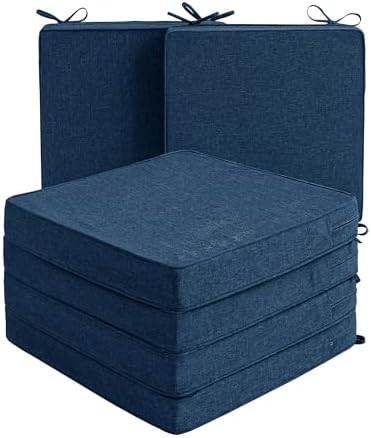 Outdoor Chair Cushions, Set of 6, 22 x 22 Inch, Navy Blue by Unknown