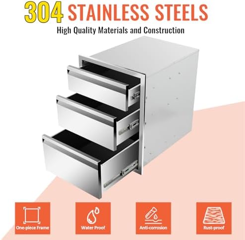 Outdoor Kitchen Drawers 18" W x 23" H x 23" D Flush Mount Triple BBQ Drawers Stainless Steel Drawer with Hidden Handle for Outdoor Kitchen Island Patio Grill Station - Image 3