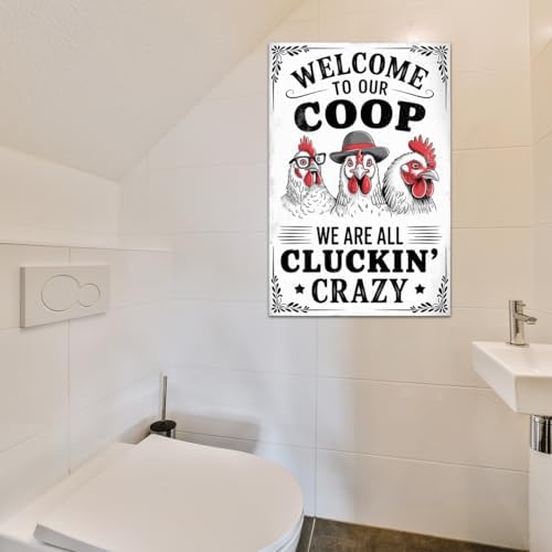 BEASTZHENG Funny Chicken Coop Sign Wall Art Welcome To Our Coop Decorative Metal Tin Sign for Farm Garden 8 x 12 Inches - Image 4