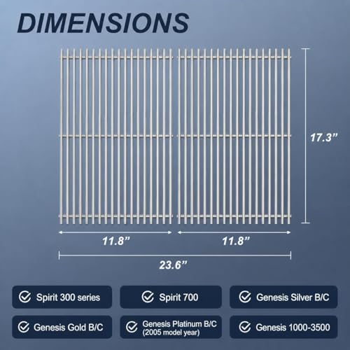 Grill Grates for Weber Spirit 300 & Spirit II GS4 300 Series, Stainless Steel Grates Replacement for Weber Spirit 310 E310 Grill Parts 7639 Spirit 700 Genesis Silver/Gold/Platinum B & C, 1000-3500 - Image 2