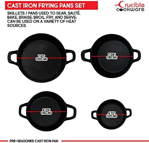 Cast Iron Skillets Frying Pans Set of 4 (Pre-Seasoned) for Serving, Cooking and Baking 7.87” – 4.72”, Oven Safe Forms | Indoor & Outdoor Use - Image 2