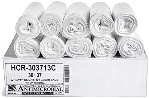 Aluf Plastics HCR-303713C High Density Star Sealed Coreless Roll Bags, 30 gal, Polyethylene, 30" x 37", Clear (Pack of 500) by AlufPlastics